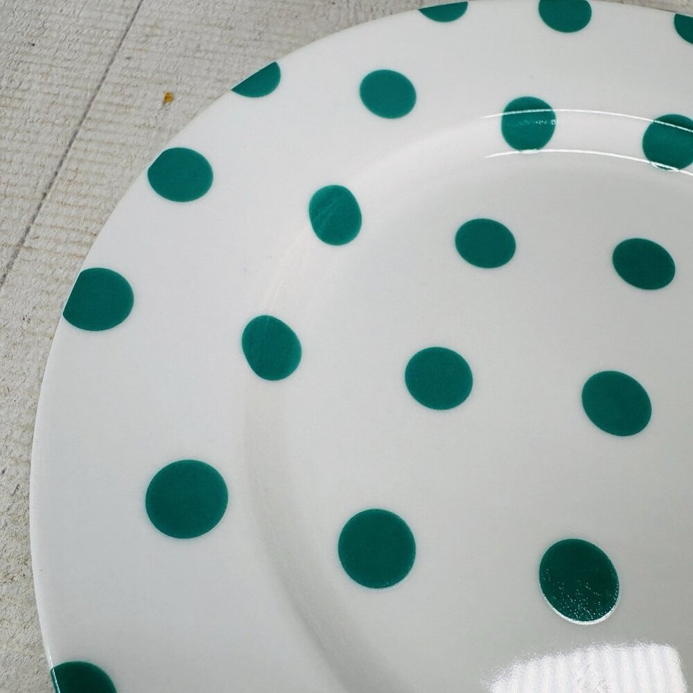 Isaac Mizahi DOT LUXE Green Teal Polka Dot White Porcelain 8" Salad Plates Set 4 - Picture 13 of 16